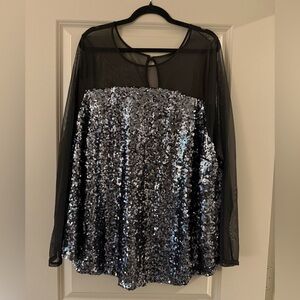 Black Sequin and Mesh Top